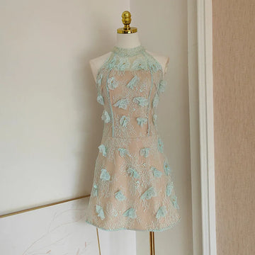 Xajzpa Fashion Dress Women's Sleeveless 3D Flowers Lace Sequin Solid Color Above Knee Party Dresses 2025 Summer New Tide